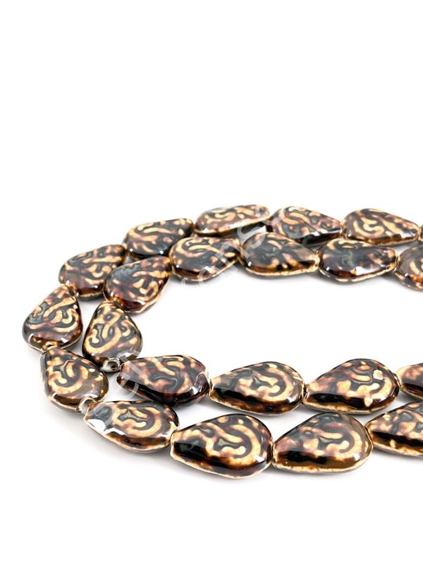 Otantik Seramik Boncuk Damla 18 mm Kahverenği