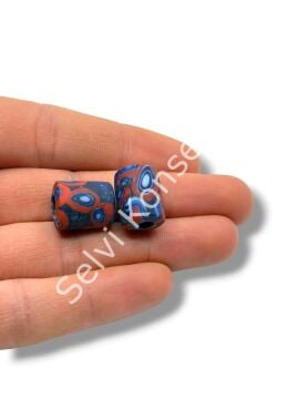 Gana-Krobo Cam Boncuk Lacivert-Kırmızı 12x16 mm 10 Adet