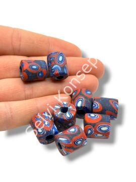 Gana-Krobo Cam Boncuk Lacivert-Kırmızı 12x16 mm 10 Adet
