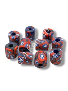 Gana-Krobo Cam Boncuk Lacivert-Kırmızı 12x16 mm 10 Adet