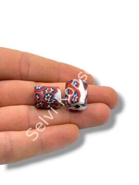 Gana-Krobo Cam Boncuk Beyaz-Kırmızı 12x16 mm 10 Adet