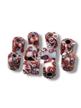 Gana-Krobo Cam Boncuk Beyaz-Kırmızı 12x16 mm 10 Adet