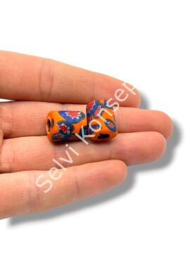 Gana-Krobo Cam Boncuk Turuncu-Lacivert 12x16 mm 10 Adet