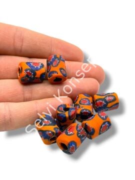 Gana-Krobo Cam Boncuk Turuncu-Lacivert 12x16 mm 10 Adet