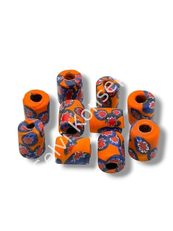 Gana-Krobo Cam Boncuk Turuncu-Lacivert 12x16 mm 10 Adet