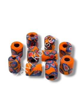 Gana-Krobo Cam Boncuk Turuncu-Lacivert 12x16 mm 10 Adet