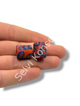 Gana-Krobo Cam Boncuk Kırmızı-Lacivert 12x16 mm 10 Adet