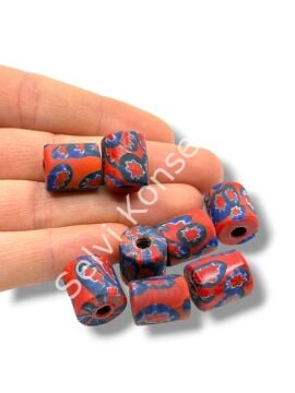 Gana-Krobo Cam Boncuk Kırmızı-Lacivert 12x16 mm 10 Adet