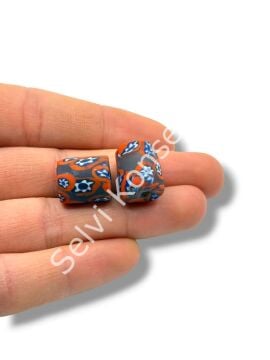 Gana-Krobo Cam Boncuk Mavi-Turuncu 12x16 mm 10 Adet