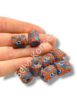 Gana-Krobo Cam Boncuk Mavi-Turuncu 12x16 mm 10 Adet