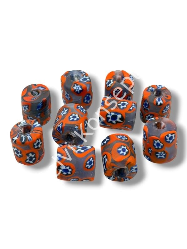 Gana-Krobo Cam Boncuk Mavi-Turuncu 12x16 mm 10 Adet