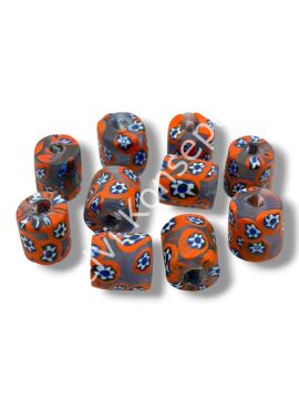 Gana-Krobo Cam Boncuk Mavi-Turuncu 12x16 mm 10 Adet