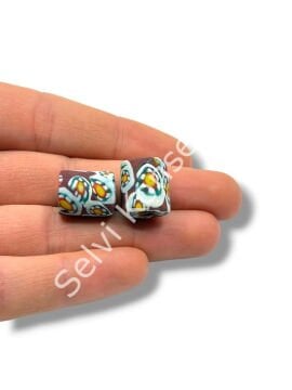 Gana-Krobo Cam Boncuk Bordo-Beyaz 12x16 mm 10 Adet