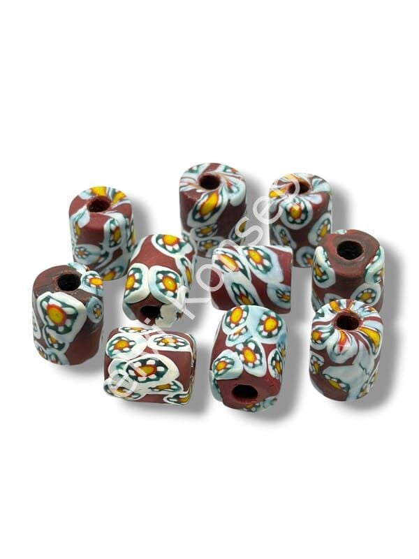 Gana-Krobo Cam Boncuk Bordo-Beyaz 12x16 mm 10 Adet