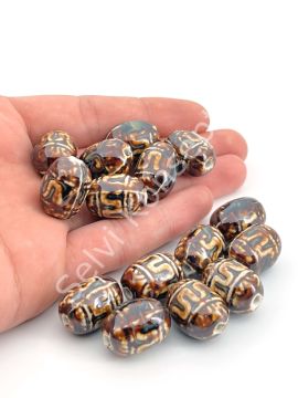 Otantik Seramik Boncuk 15x20 mm Kahverenği
