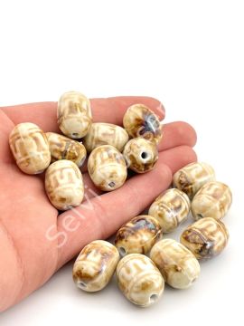 Otantik Seramik Boncuk 15x20 mm Krem