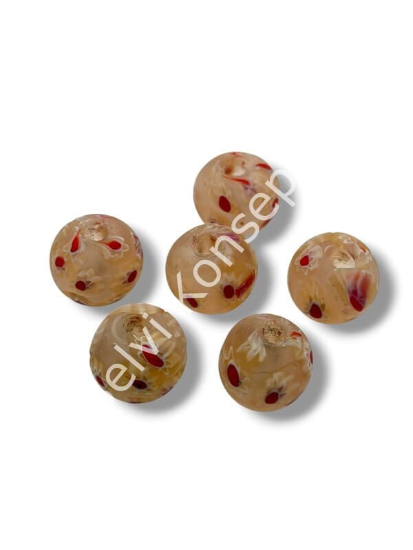 Gana-Krobo Cam Boncuk Krem 15 mm 10 Adet