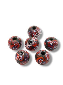 Gana-Krobo Cam Boncuk Koyu Yeşil-Kırmızı 15 mm 10 Adet