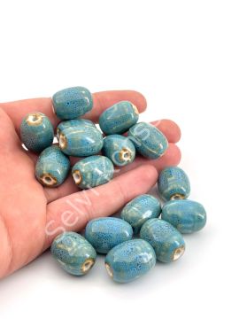 Otantik Seramik Boncuk 15x20 mm Mavi