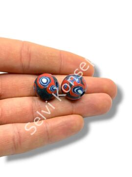 Gana-Krobo Cam Boncuk Lacivert-Kırmızı 15 mm 10 Adet