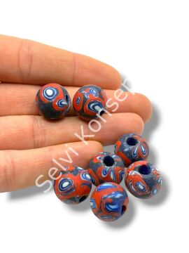 Gana-Krobo Cam Boncuk Lacivert-Kırmızı 15 mm 10 Adet