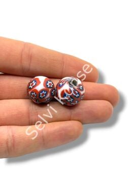 Gana-Krobo Cam Boncuk Beyaz-Kırmızı 17 mm 10 Adet