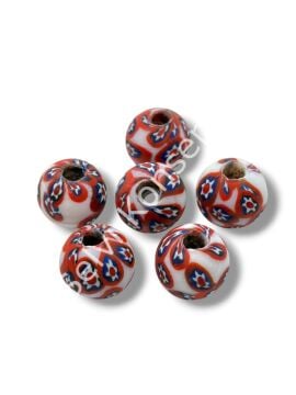 Gana-Krobo Cam Boncuk Beyaz-Kırmızı 17 mm 10 Adet