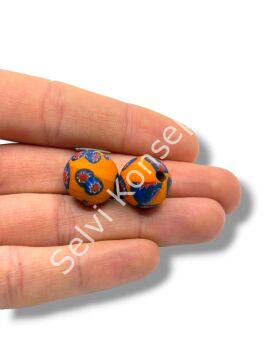 Gana-Krobo Cam Boncuk Turuncu-Lacivert 15 mm 10 Adet