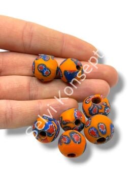 Gana-Krobo Cam Boncuk Turuncu-Lacivert 15 mm 10 Adet