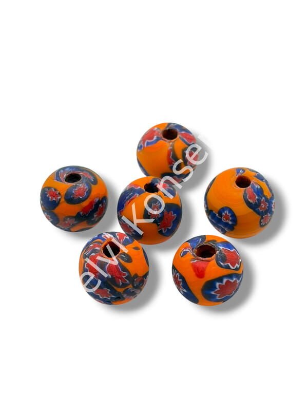 Gana-Krobo Cam Boncuk Turuncu-Lacivert 15 mm 10 Adet