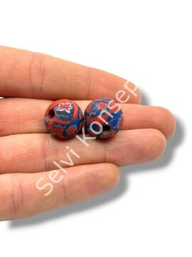 Gana-Krobo Cam Boncuk Kırmızı-Lacivert 15 mm 10 Adet