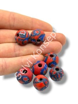 Gana-Krobo Cam Boncuk Kırmızı-Lacivert 15 mm 10 Adet