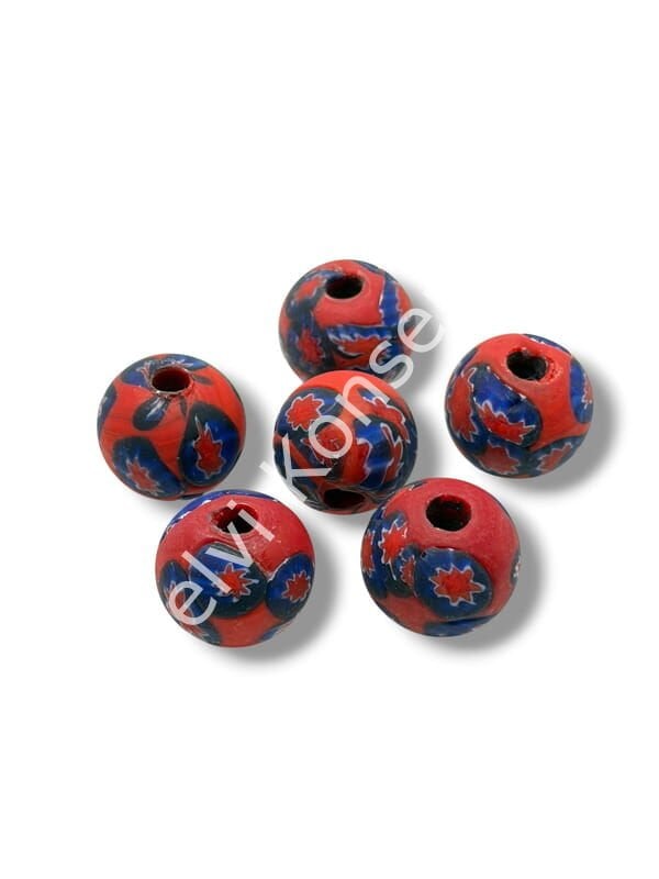 Gana-Krobo Cam Boncuk Kırmızı-Lacivert 15 mm 10 Adet