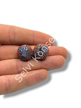 Gana-Krobo Cam Boncuk Mavi-Turuncu 15 mm 10 Adet