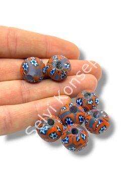 Gana-Krobo Cam Boncuk Mavi-Turuncu 15 mm 10 Adet