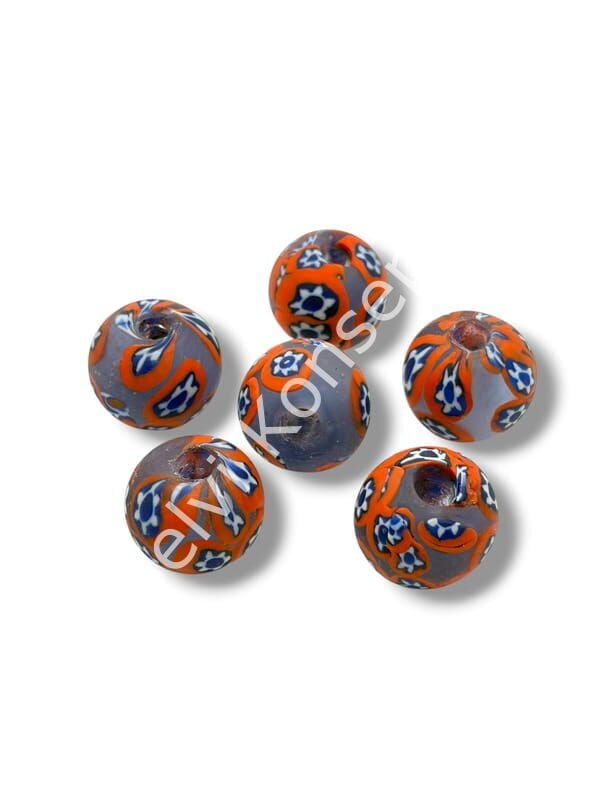 Gana-Krobo Cam Boncuk Mavi-Turuncu 15 mm 10 Adet