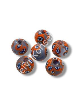 Gana-Krobo Cam Boncuk Mavi-Turuncu 15 mm 10 Adet