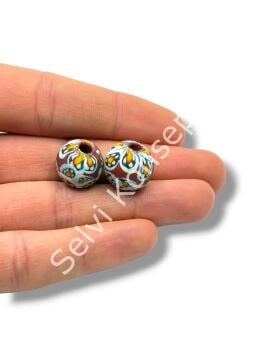 Gana-Krobo Cam Boncuk Bordo-Beyaz 15 mm 10 Adet