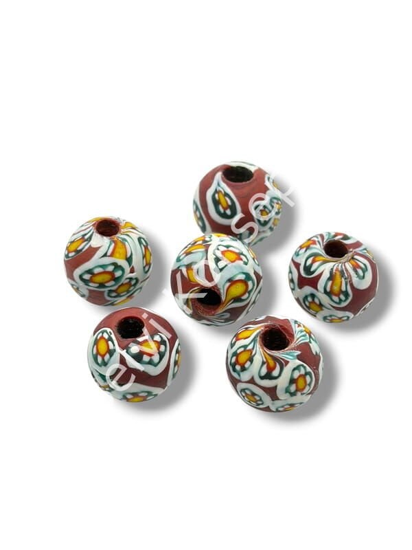 Gana-Krobo Cam Boncuk Bordo-Beyaz 15 mm 10 Adet