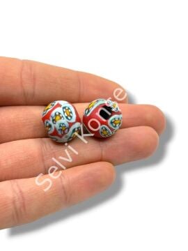 Gana-Krobo Cam Boncuk Kırmızı-Beyaz 15 mm 10 Adet