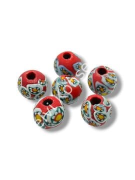 Gana-Krobo Cam Boncuk Kırmızı-Beyaz 15 mm 10 Adet