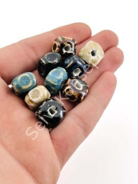 Otantik Seramik Boncuk Benekli Küp 14 mm