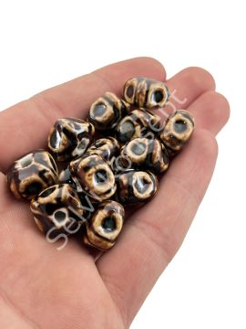 Otantik Seramik Boncuk Benekli Küp 14 mm Kahverenği