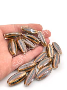 Otantik Seramik Boncuk 14x30 mm Kahverenği