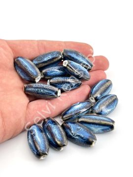 Otantik Seramik Boncuk 14x30 mm Lacivert