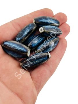 Otantik Seramik Boncuk 14x30 mm Lacivert