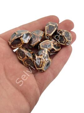 Otantik Seramik Boncuk 16x25 mm Kahverenği