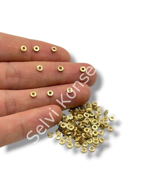 Saf Pirinç Dişli Rondela Boncuk 3x1 mm 10 Gr