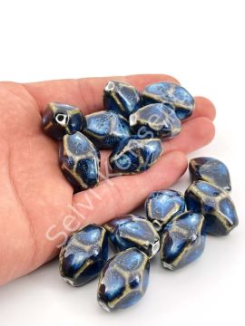 Otantik Seramik Boncuk 16x25 mm Lacivert