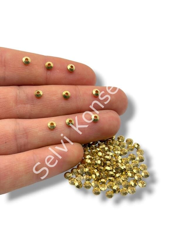 Saf Pirinç Bombeli Rondela Boncuk 4x2.5 mm 10 Gr